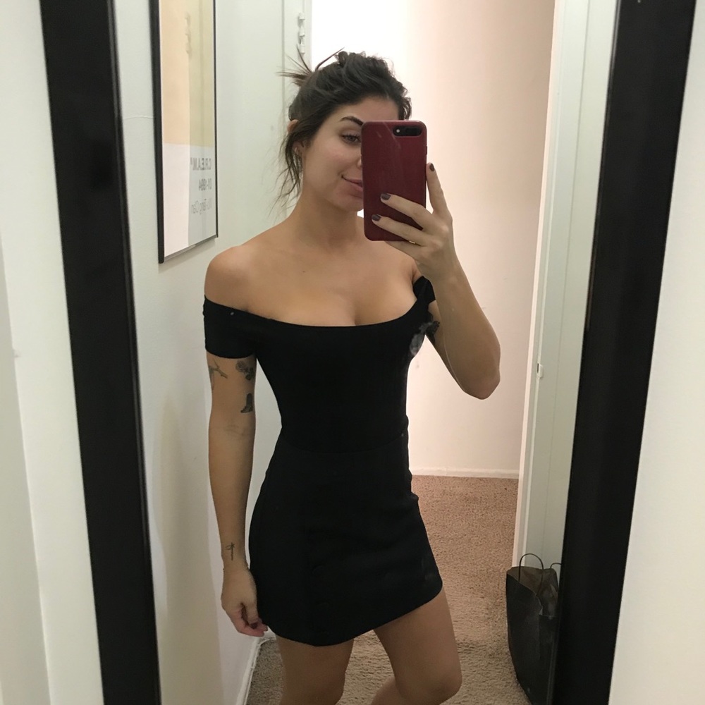 Black off the shoulder body suit